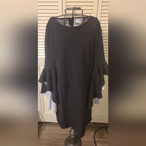 Black and White Bell-Sleeve Sheath Dress